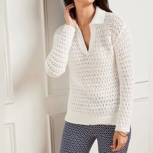 Haven Well Within Women’s White Open Knit Collared Sweater Size Medium